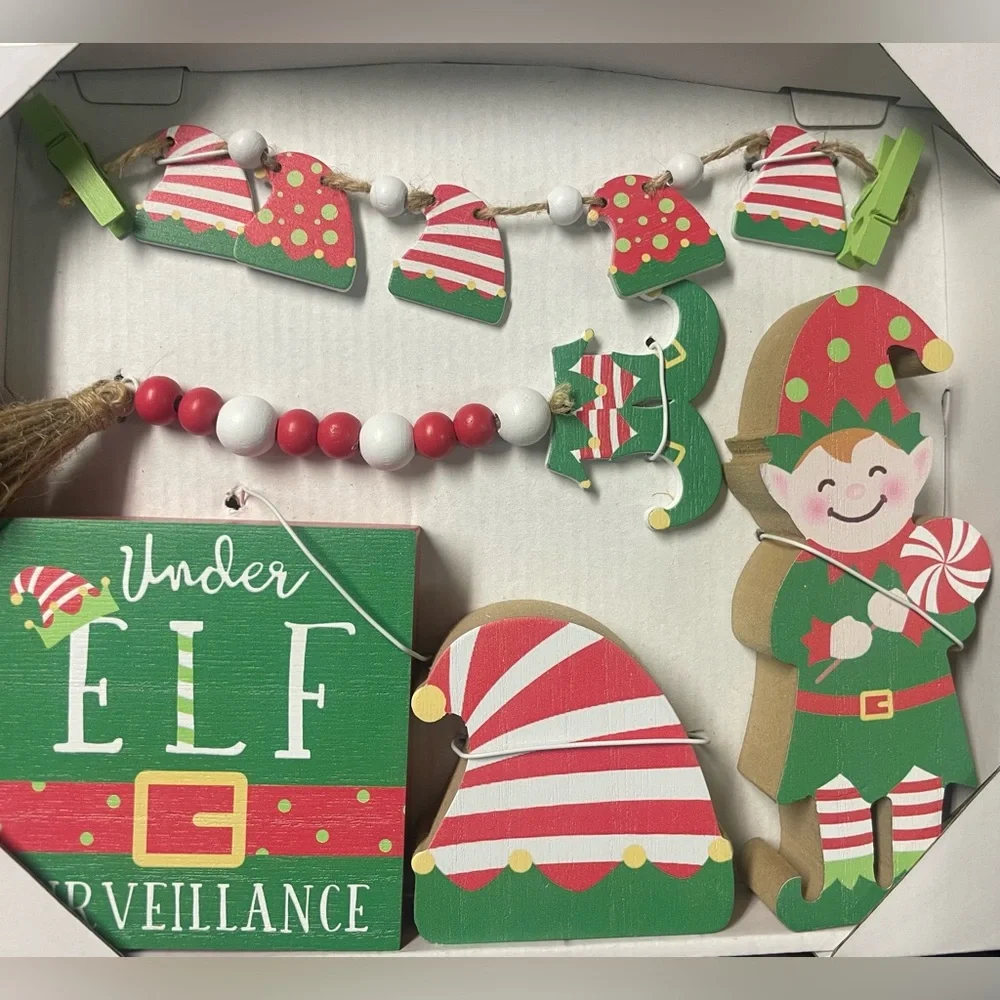 Hobby Lobby 5-Piece Festive Elf Christmas Decor‎ Set! NEW!